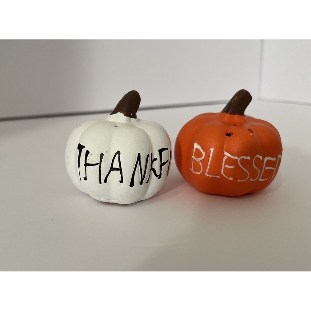 Blessed And Thankful Pumpkin Shaped  Salt And Pepper‎ Shakers Never Used